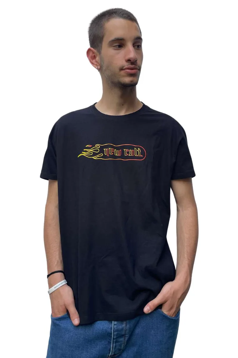 NEW CULT T Shirts - Flames T-shirt - Μαύρο-1002-BLACK