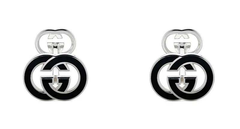 GUCCI "Interlocking G" Μανικετόκουμπα από ασήμι 925 Silver & Black YBE81504800100U