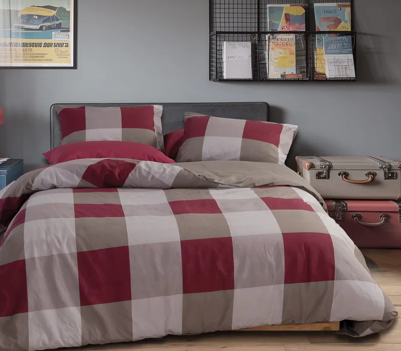 Σετ Παπλωματοθήκη Μονή 2 Τεμαχίων Nef-Nef Casual Check Bordo 170x240