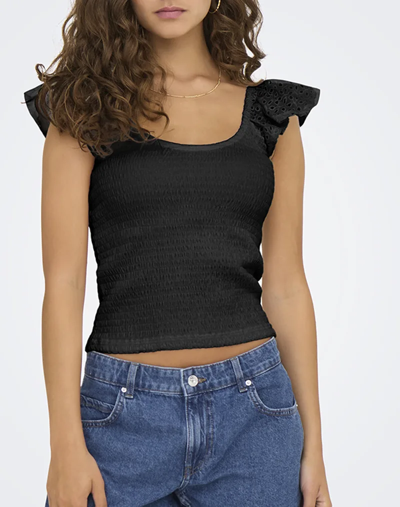 ONLY ONLMACY S/S O-NECK MIX TOP BOX JRS 15350374-BLACK Black