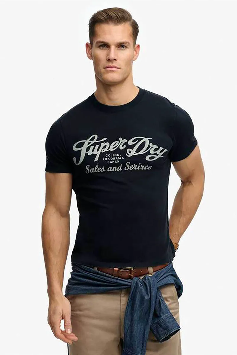 Superdry ανδρικό T-shirt με print Relaxed Fit "Industry Worker" - M1012352A Μπλε Σκούρο