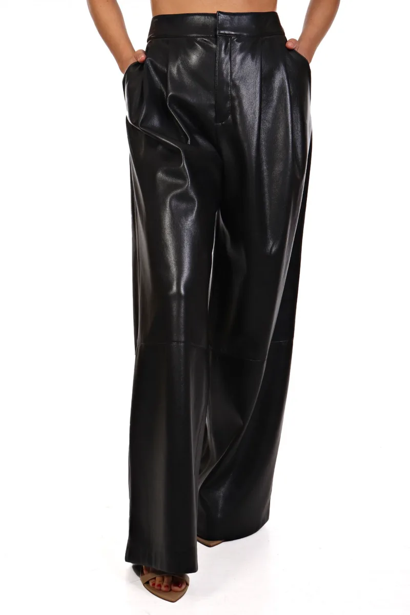 BOSS ΠΑΝΤΕΛΟΝΑ TADESA FAUX LEATHER ΠΙΕΤΕΣ ΜΑΥΡΟ
