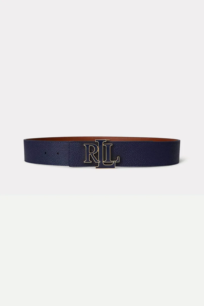 Lauren Ralph Lauren γυναικεία δερμάτινη ζώνη διπλής όψης με μεταλλικό monogram - 412P04416001 Μπλε Σκούρο