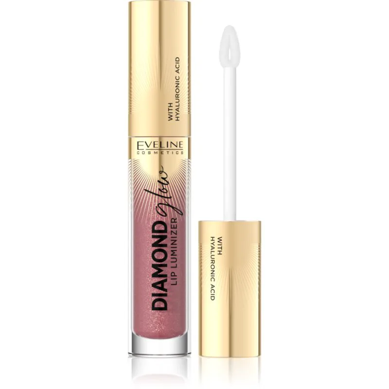 Eveline Cosmetics Diamond Glow αστραφτερό λιπ γκλος με υαλουρονικό οξύ απόχρωση 11 Rose Nude 4,5 ml
