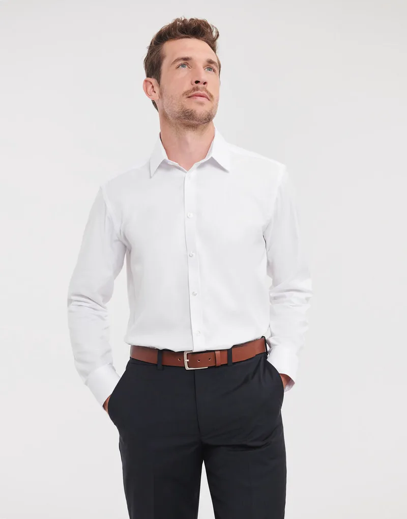 Ανδρικό Μακρυμάνικο Tailored Fit Herringbone Shirt Russell Collection 0R962M0 White