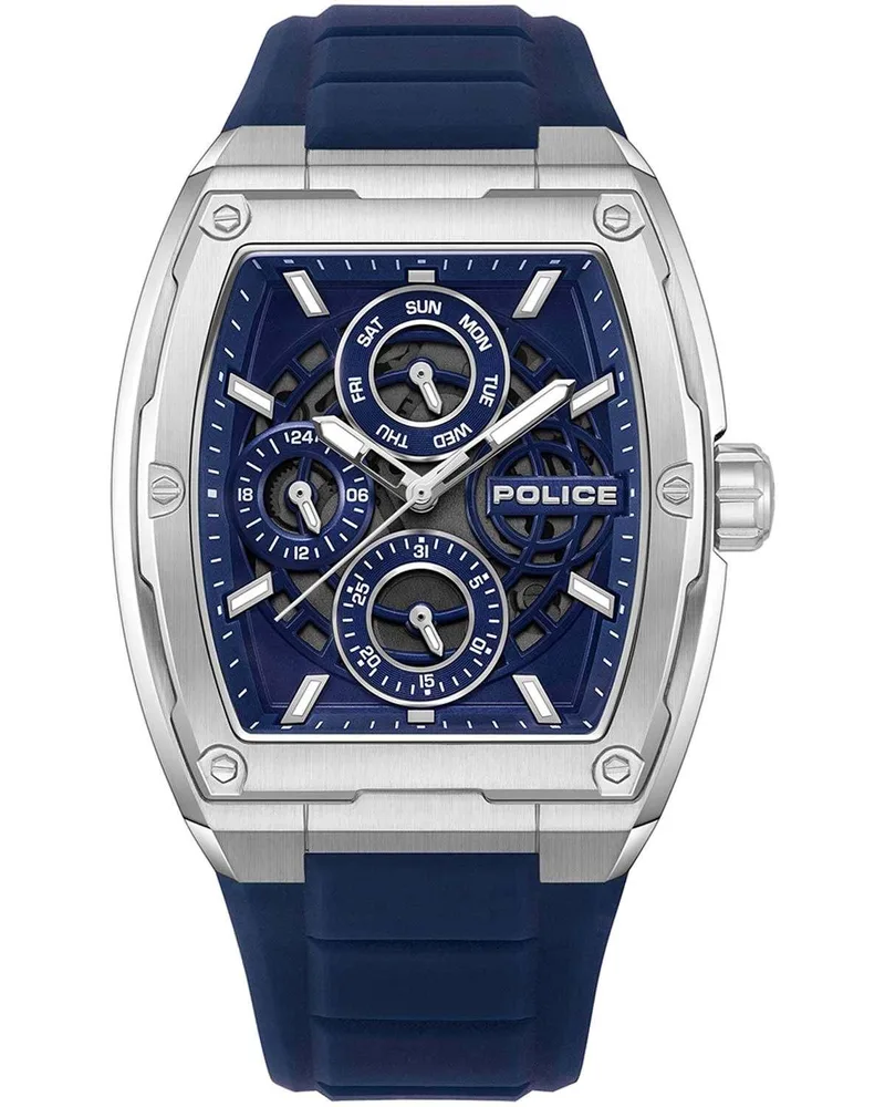POLICE Creed - PEWJQ0004502, Silver case with Blue Rubber Strap