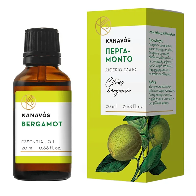 Kanavos Bergamot Essential Oil Αιθέριο Έλαιο για Φυσικό Αρωματισμό του Χώρου, Κατάλληλο για Εισπνοές που Προσφέρει Χαλάρωση & Ευεξία 20ml - Περγαμόντο