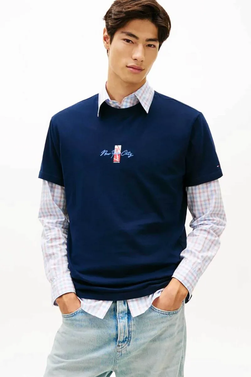 Tommy Jeans ανδρικό T-shirt με κεντημένο λογότυπο - DM0DM22532 Μπλε Σκούρο