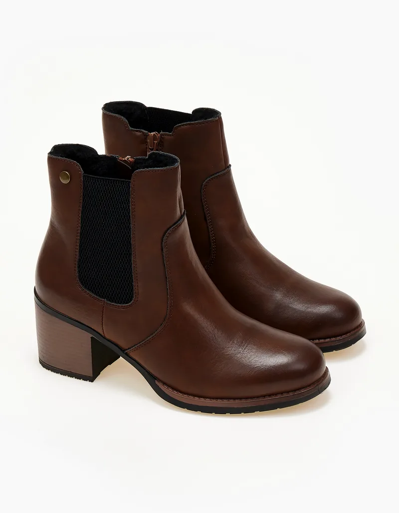 Ankle boots με χοντρό τακούνι και λάστιχο - Κάμελ
