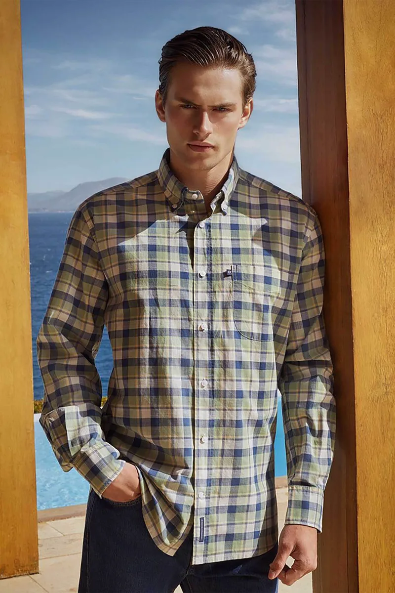 Oxford Company ανδρικό sport πουκάμισο button down καρό Regular Fit - F130-BZ10.02 Μπλε-Γαλάζιο