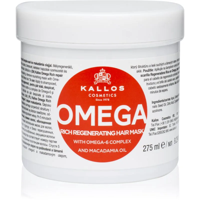 Kallos KJMN Professional Omega θρεπτική μάσκα μαλλιών με σύμπλεγμα Ωμεγα-6 και λάδι μακαντάμια 275 ml