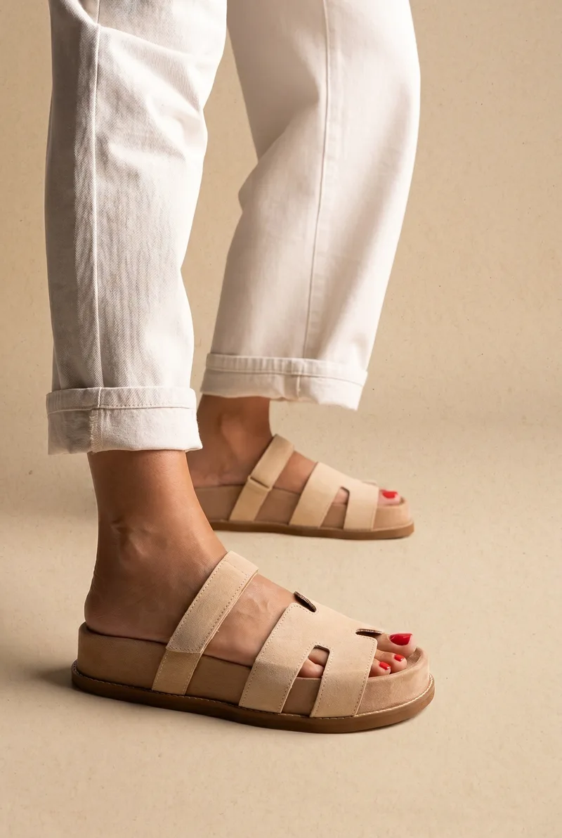 IRIS Flatform Σανδάλια με Λουράκι Velcro - ELI 101-FUSBET 6671 - Μπεζ Suede