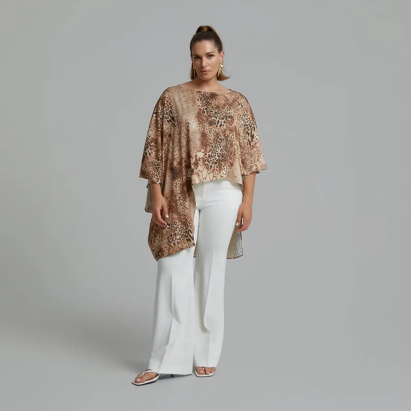 Μπλούζα σατέν poncho με snake print