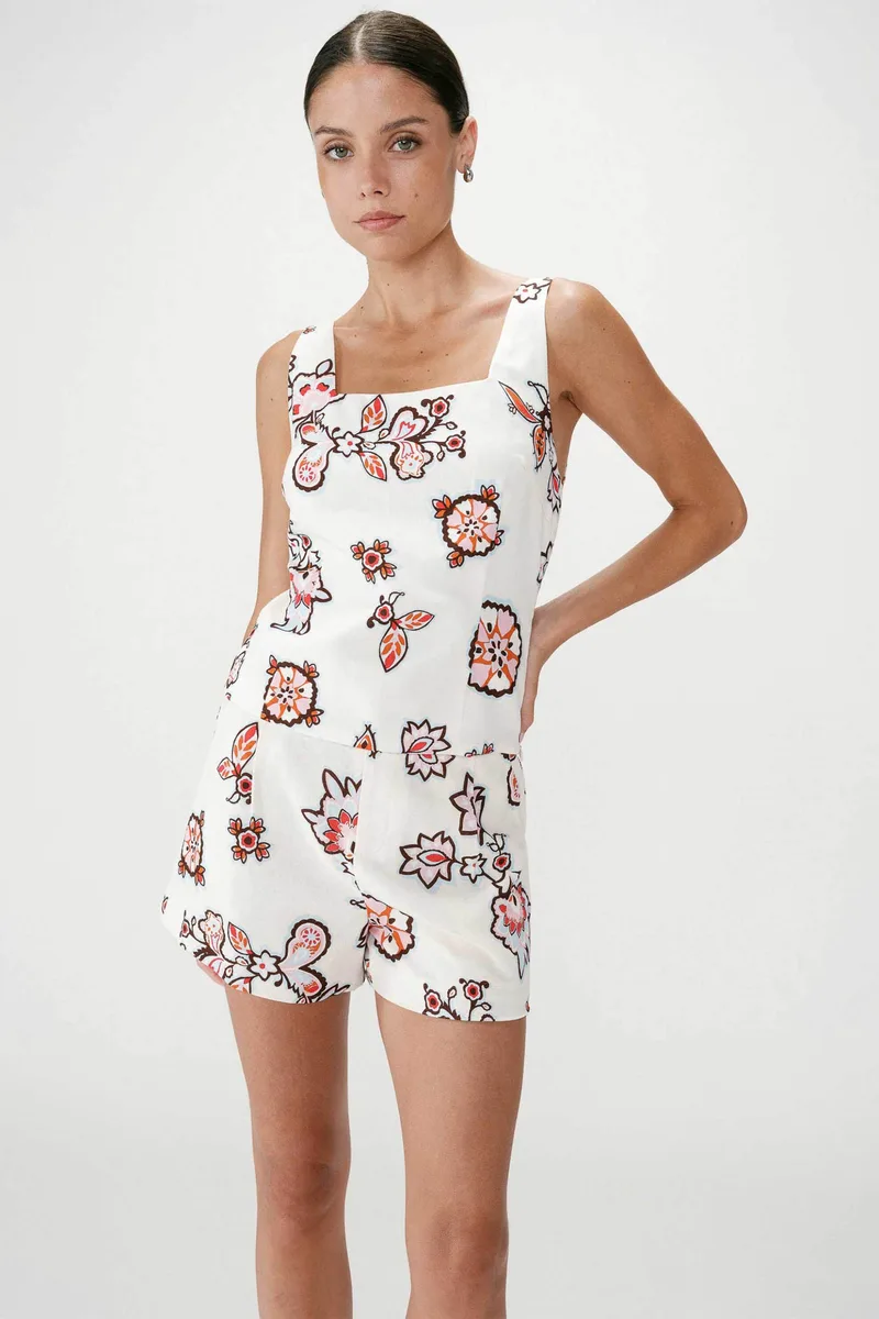 Grace & Mila γυναικείο τοπ αμάνικο με floral print "Windsor" - WINDSOR Εκρού