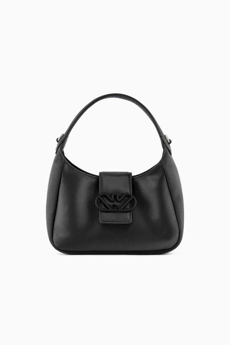Emporio Armani γυναικεία mini τσάντα χειρός μονόχρωμη με σατέν όψη και ανάγλυφο έμβλημα - Y3E235YWR2V Μαύρο