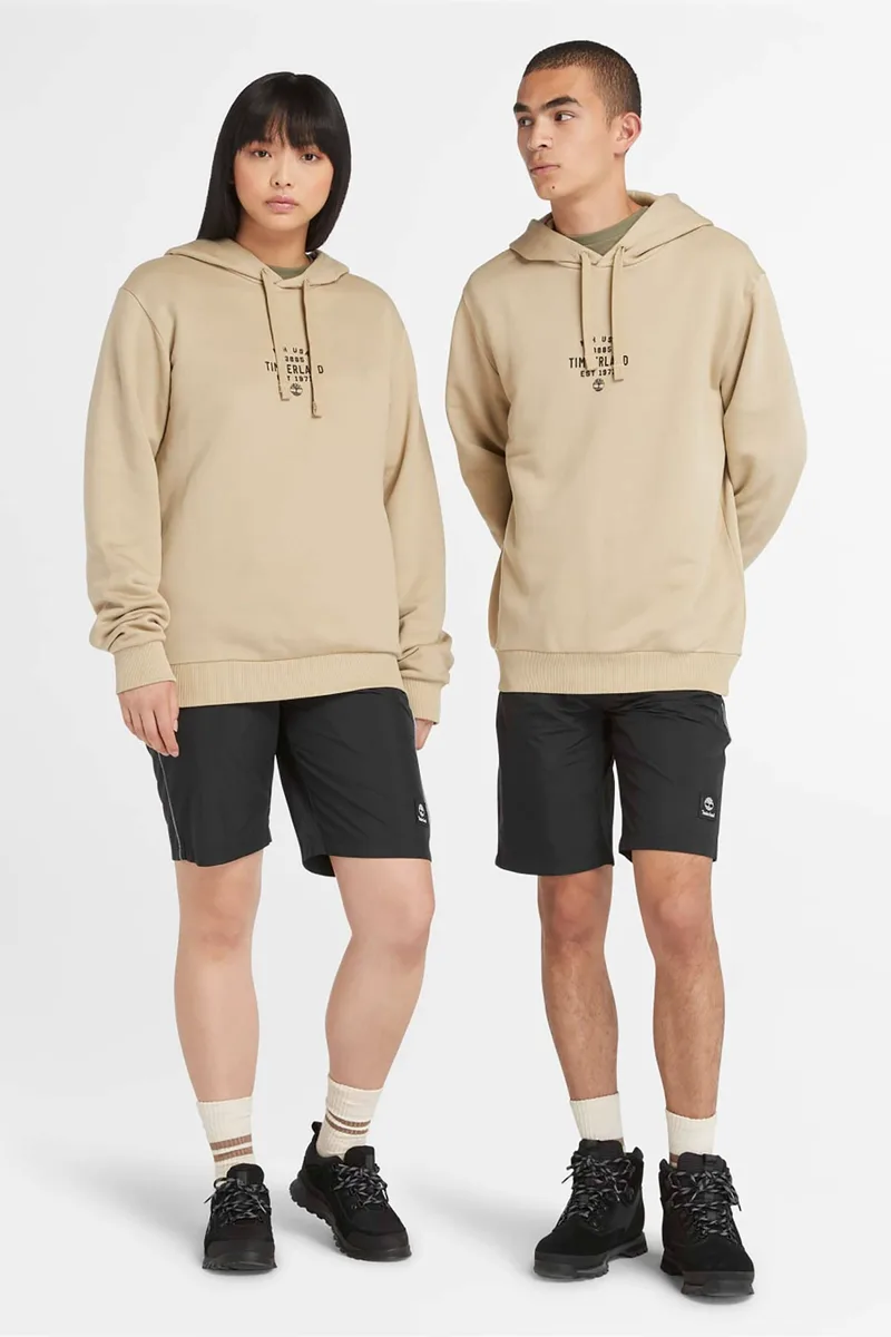 Timberland unisex μπλούζα φούτερ μονόχρωμη με contrast logo print και κουκούλα - TB0A5U8YDH41 Μπεζ