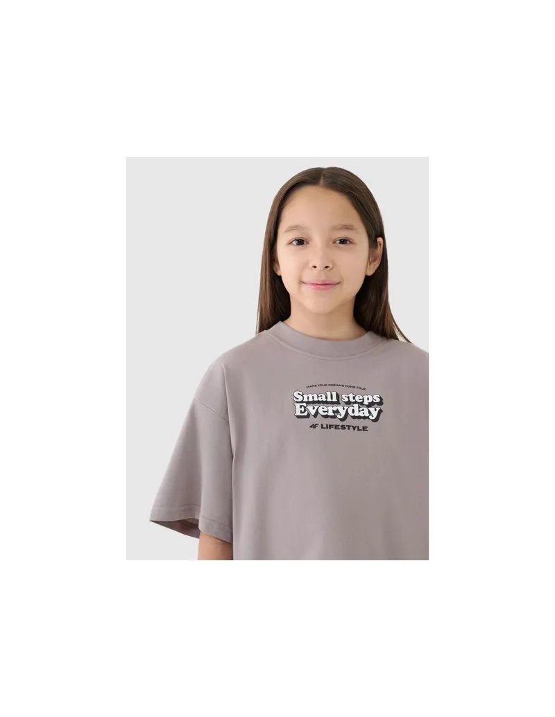 Girls' oversize printed crop top 4F 4FJRSS25TTSHF258783S