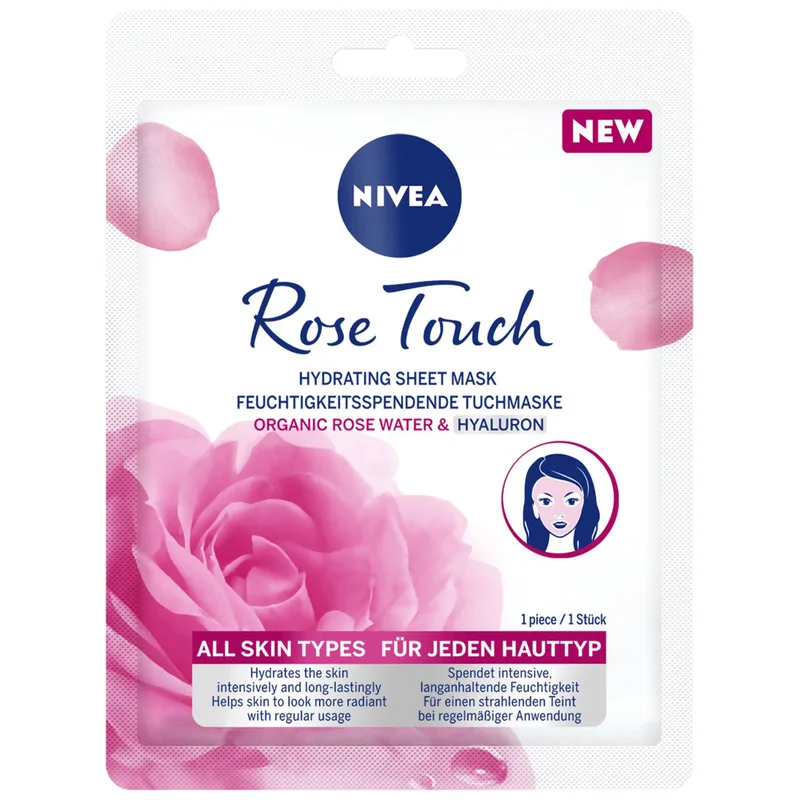 Nivea Rose Touch Hydrating Sheet Mask Ενυδατική Μάσκα Προσώπου με Ροδόνερο Οργανικής Προέλευσης & Υαλουρονικό Οξύ 1 Τεμάχιο