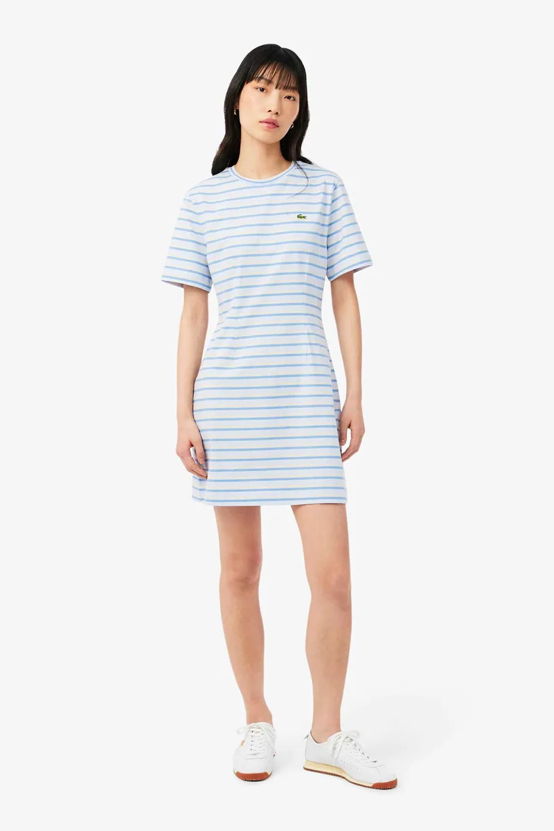 Lacoste γυναικείο mini φόρεμα με ριγέ σχέδιο και λογότυπο Slim Fit - EF0263 Μπλε Ανοιχτό