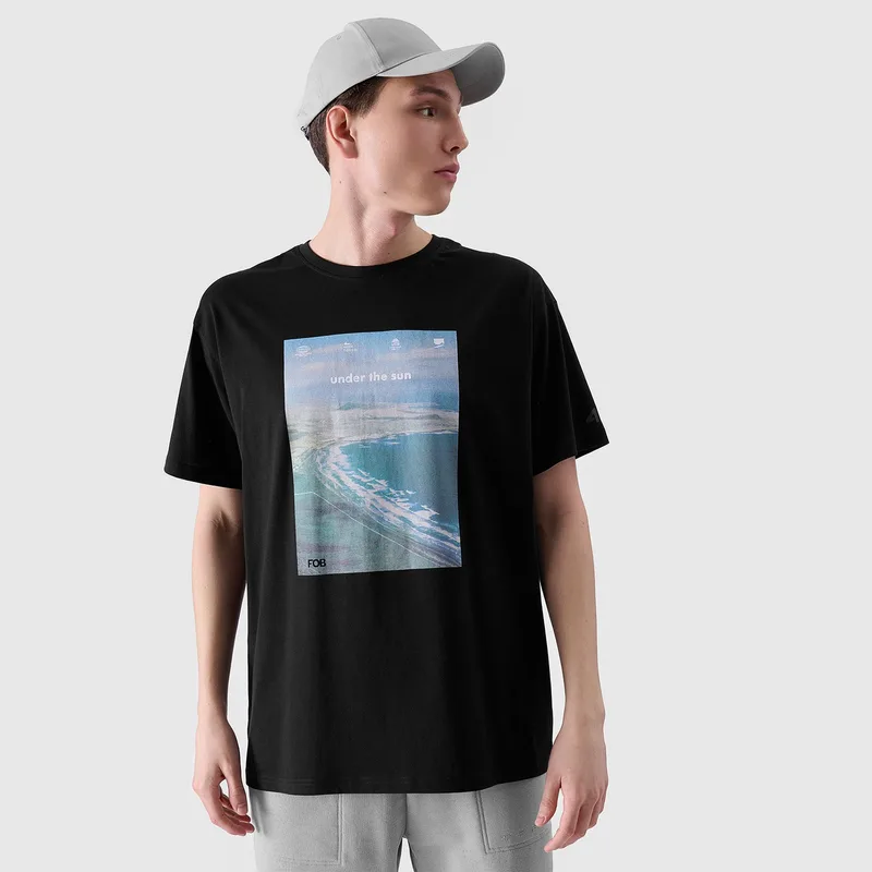 4F MEN'S REGULAR T-SHIRT WITH PRINT ΜΑΥΡΟ