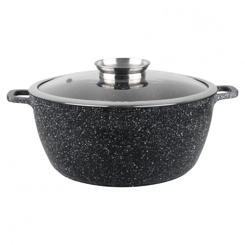Κατσαρόλα με καπάκι Oliver Voltz OV54318C22, Ø22x10 cm, 3.2 l, Χυτό αλουμίνιο, Κεραμικό μαρμάρινο φινίρισμα, Μαύρο