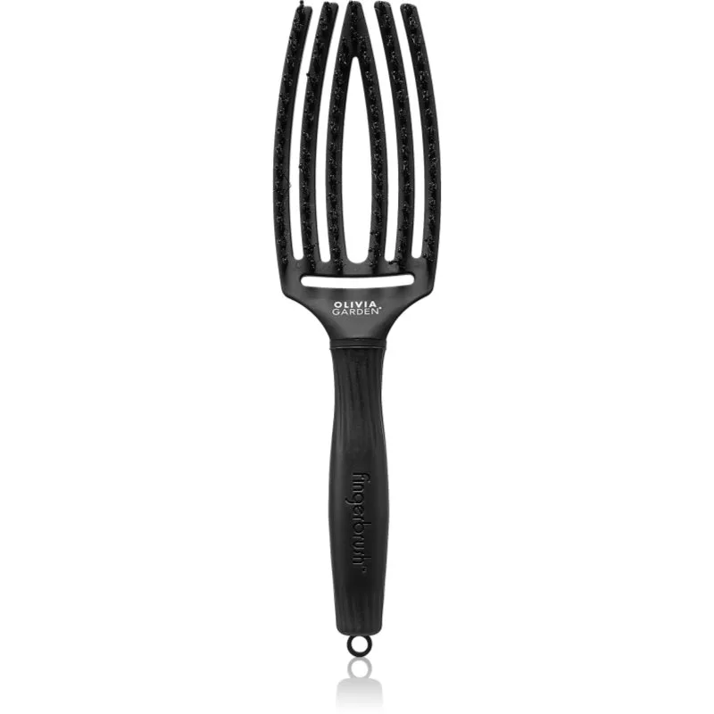 Olivia Garden Fingerbrush Boar & Nylon βούρτσα για τα μαλλιά με τρίχες από νάιλον και αγριογούρουνο Full Black M 1 τμχ