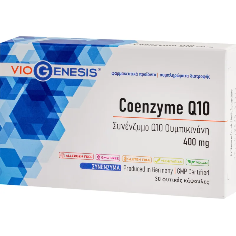 Viogenesis Coenzyme Q10 400mg Συμπλήρωμα Διατροφής με Συνένζυμο Q10 για την Ενίσχυση Παραγωγής Ενέργειας σε Κυτταρικό Επίπεδο με Αντιοξειδωτικές Ιδιότητες 30veg.caps