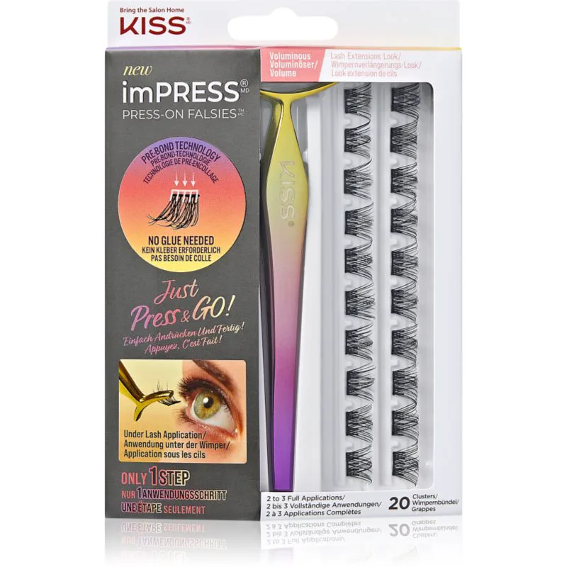 KISS imPRESS Press-on Falsies αυτοκόλητες βλεφαρίδες σε τουφάκια με κόμπο 02 Voluminous 20 τμχ