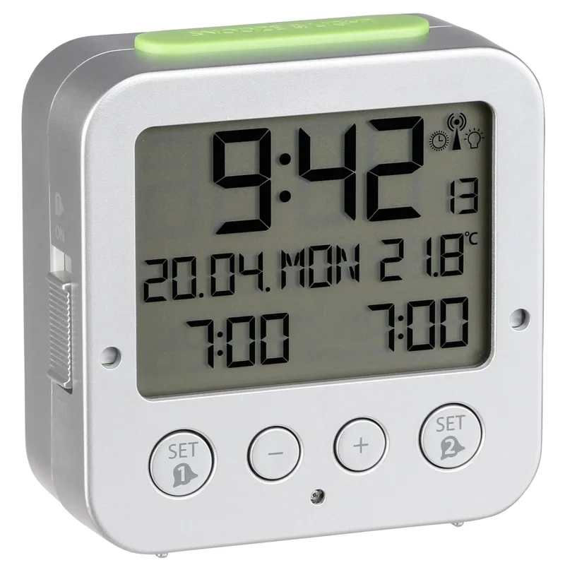 TFA 60.2528.54 Bingo silver RC Alarm Clock with Temperatur