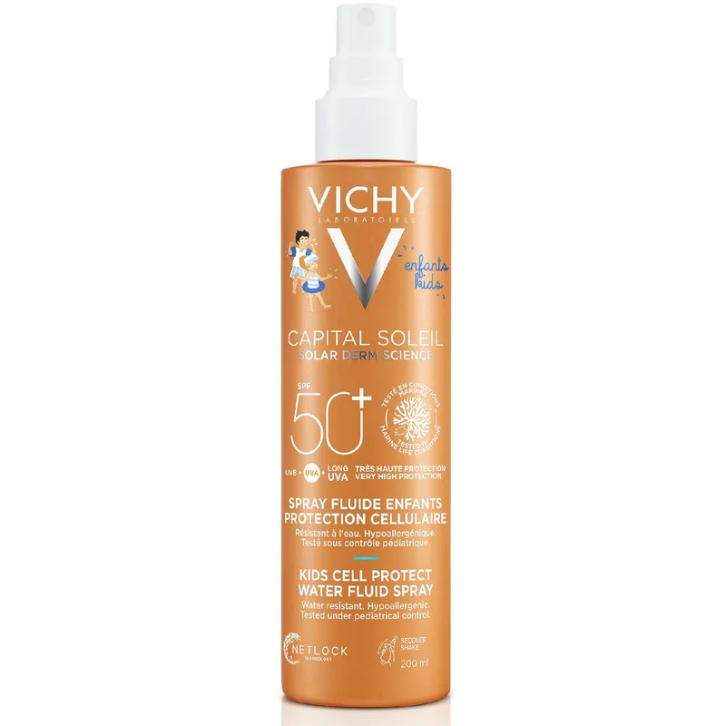 Vichy Capital Soleil Cell Protect Water Fluid Spray Kids Spf50+ Παιδικό Αντηλιακό Γαλάκτωμα Προσώπου Σώματος Πολύ Υψηλής Προστασίας 200ml