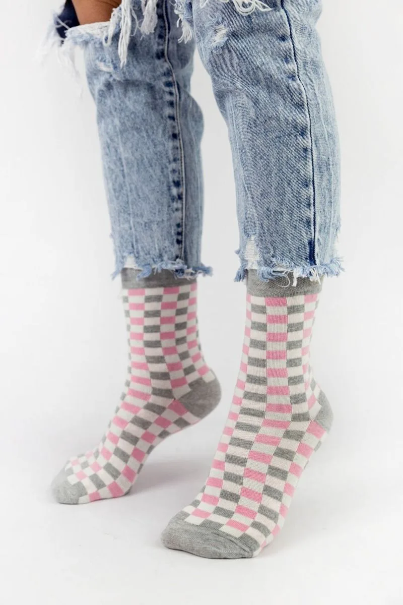 Γυναικείες casual κάλτσες CHECKERBOAR IV Βαμβακερές Pamela 18902 Ανοιχτό Γκρί