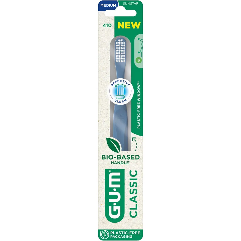 Gum Classic 410 Medium Toothbrush Μέτρια Οδοντόβουρτσα για την Καθημερινή Φροντίδα των Δοντιών & των Ούλων 1 Τεμάχιο - Μπλε