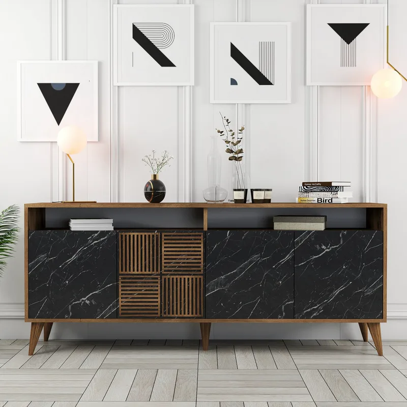 Κονσόλα Milan - Walnut, Black Marble 845Hct5320 (180x78x35)
