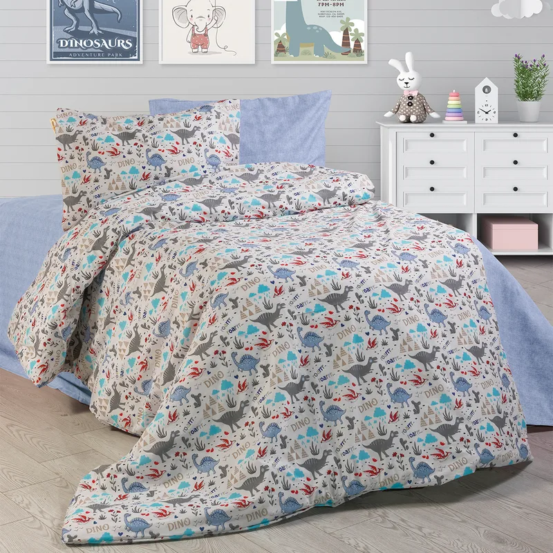 Παπλωματοθήκη Μονή (160x240) Dimcol Dino 309 White-Blue