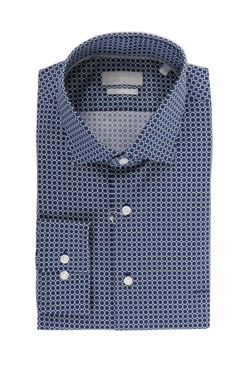 MICHAEL KORS ΠΟΥΚΑΜΙΣΟ ΜΙΚΡΟΣΧΕΔΙΟ SLIM FIT STRETCH ΜΠΛΕ