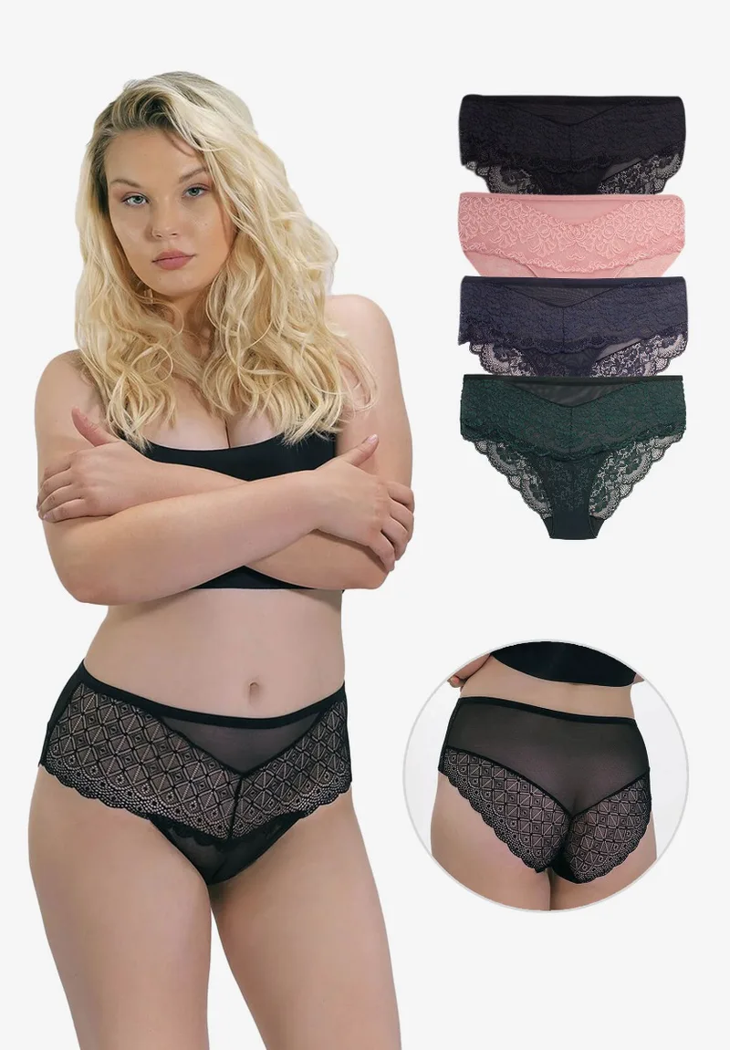 Σλιπ Plus Size με δαντέλα Cottonhill Luna 4 Τεμ. CH4491B