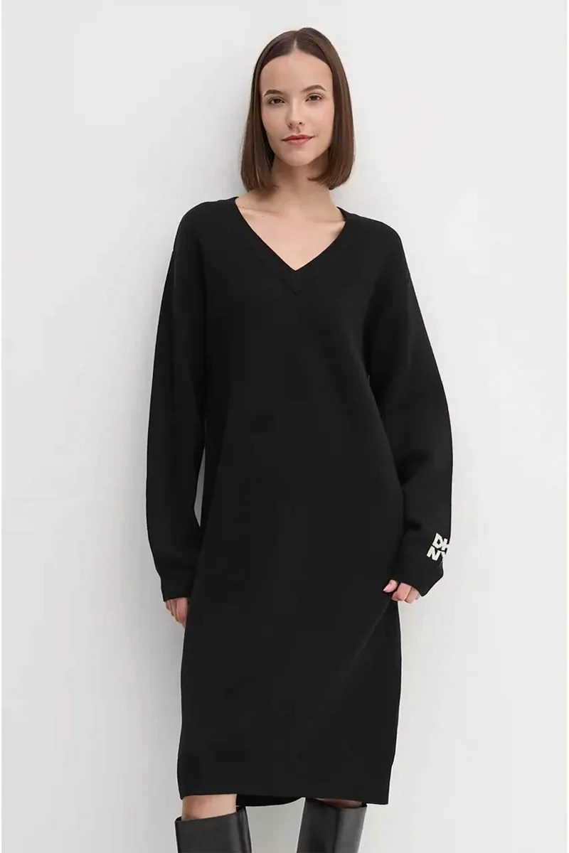 DKNY γυναικείο midi φόρεμα μονόχρωμο - D2G4A160 Μαύρο