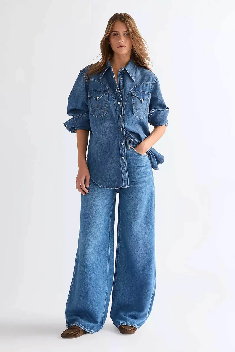 Wrangler® γυναικείο τζιν παντελόνι πεντάτσεπο Loose Wide Fit "Canyon" - 112378703 Denim Blue