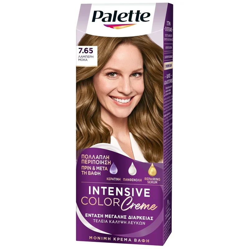 Schwarzkopf Palette Intensive Hair Color Creme Kit Μόνιμη Κρέμα Βαφή Μαλλιών για Έντονο Χρώμα Μεγάλης Διάρκειας & Περιποίηση 1 Τεμάχιο - 7.65 Λαμπερή Μόκα