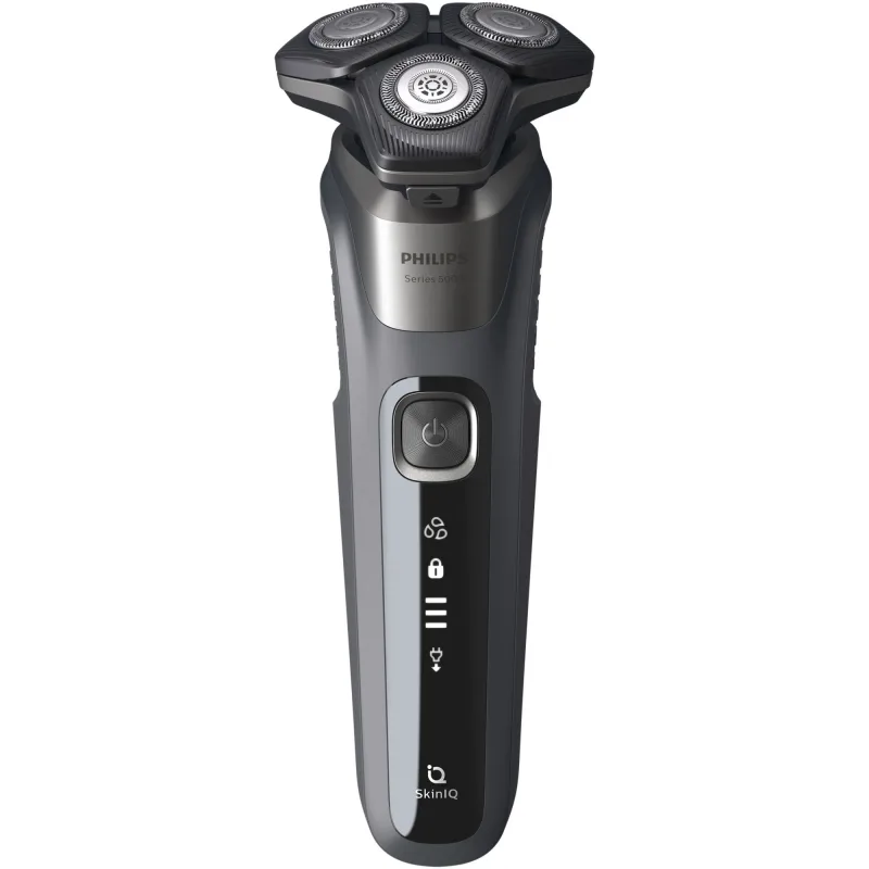 Ηλεκτρική ξυριστική μηχανή Philips Shaver Series 5000 S5887/10, 9 W, 60 λεπτά, Χρήση σε στεγνό ή βρεγμένο δέρμα, Ενσωματωμένο τρίμερ, SkinIQ, PowerAdapt, Κεφαλές 360°, Αυτοακονιζόμενες λεπίδες, Γκρι