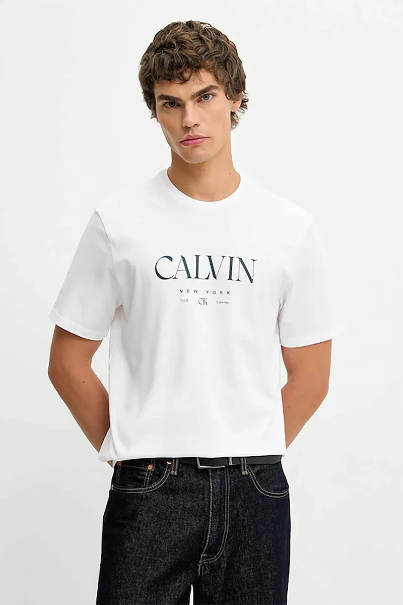 Calvin Klein ανδρικό T-shirt με logo print Regular Fit - LV04RE807G Λευκό