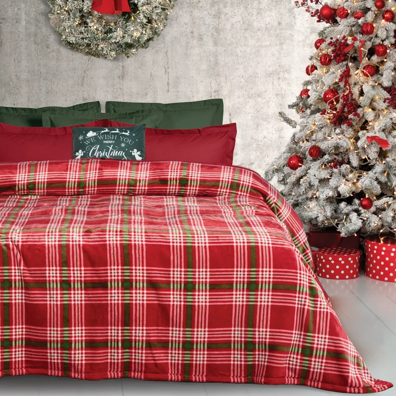 Κουβέρτα Fleece Υπέρδιπλη 220x240εκ. Blankets 1361 Πράσινη-Κόκκινη Das Home (Ύφασμα: Polyester, Χρώμα: Κόκκινο, Μέγεθος: Υπέρδιπλα) - Das Home - 420588221361