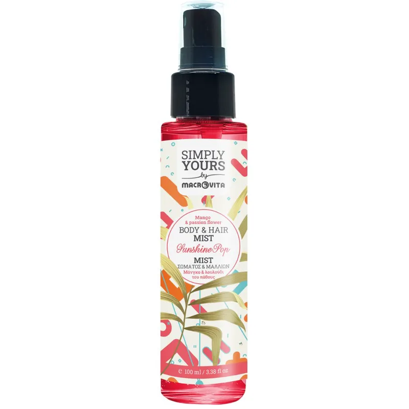 Macrovita Simply Yours Sunshine Pop Mango & Passion Fruit Body & Hair Mist Ενυδατικό Σπρέι Σώματος & Μαλλιών με Άρωμα Μάνγκο & Λουλούδι του Πάθους 100ml