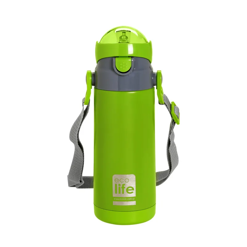 Ecolife Παγούρι Θερμός Ανοξείδωτο Με Καλαμάκι 400ml Πράσινο