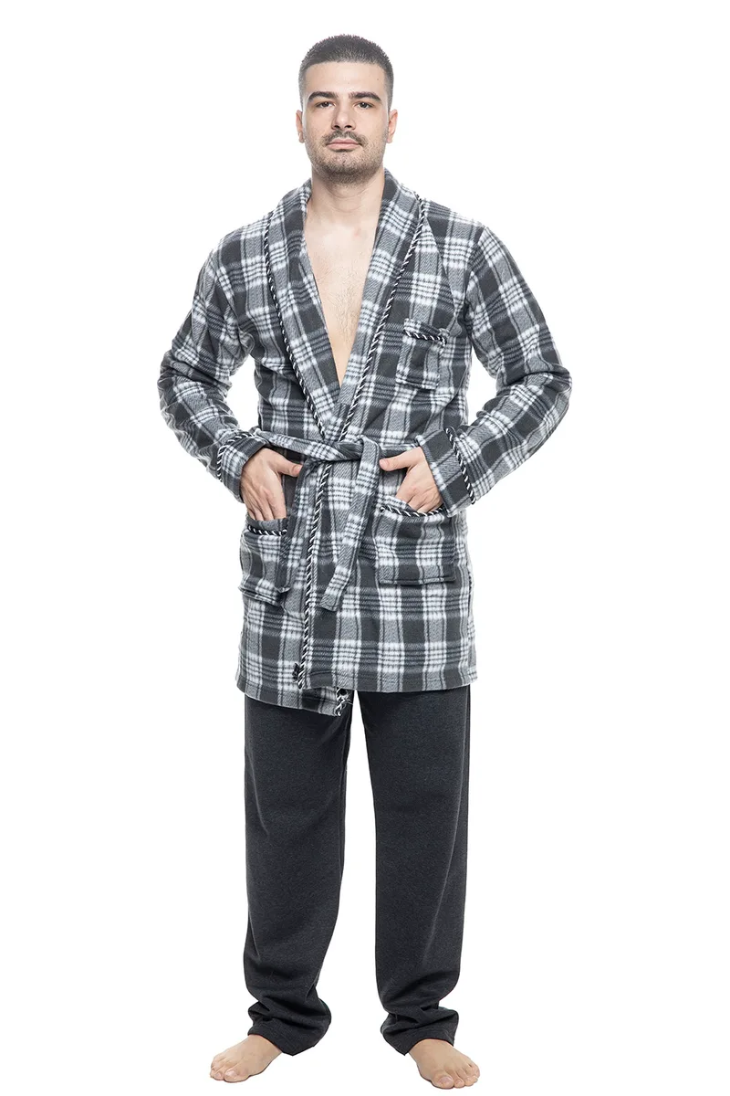 Ανδρική ρόμπα fleece με γιακά και τσέπες-ΠΛΦ268