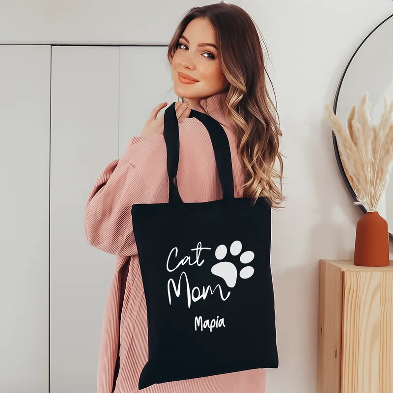 Cat Mom - Πάνινη Τσάντα - Μαύρο