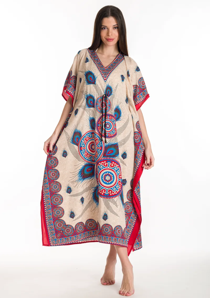 Boho Μακρύ Καφτάνι Παραλίας Marrakech - Πολύχρωμο