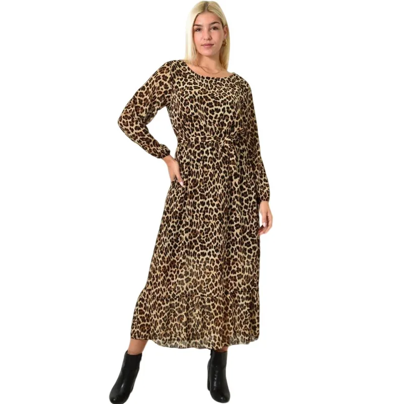 Μάξι φόρεμα με μοτίβο και βολάν Animal Print 25954