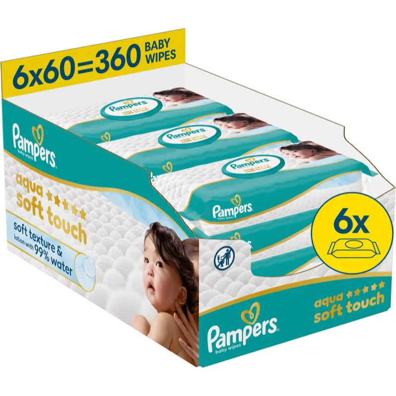 Pampers Aqua Soft Touch υγρά μαντηλάκια καθαρισμού για παιδιά 6x60 τμχ