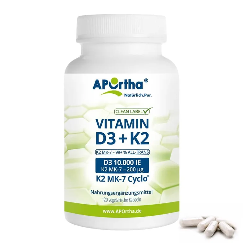 Aportha Vitamin D3 10000+k2 200 (120caps)- Βιταμίνη D3 &amp; K2